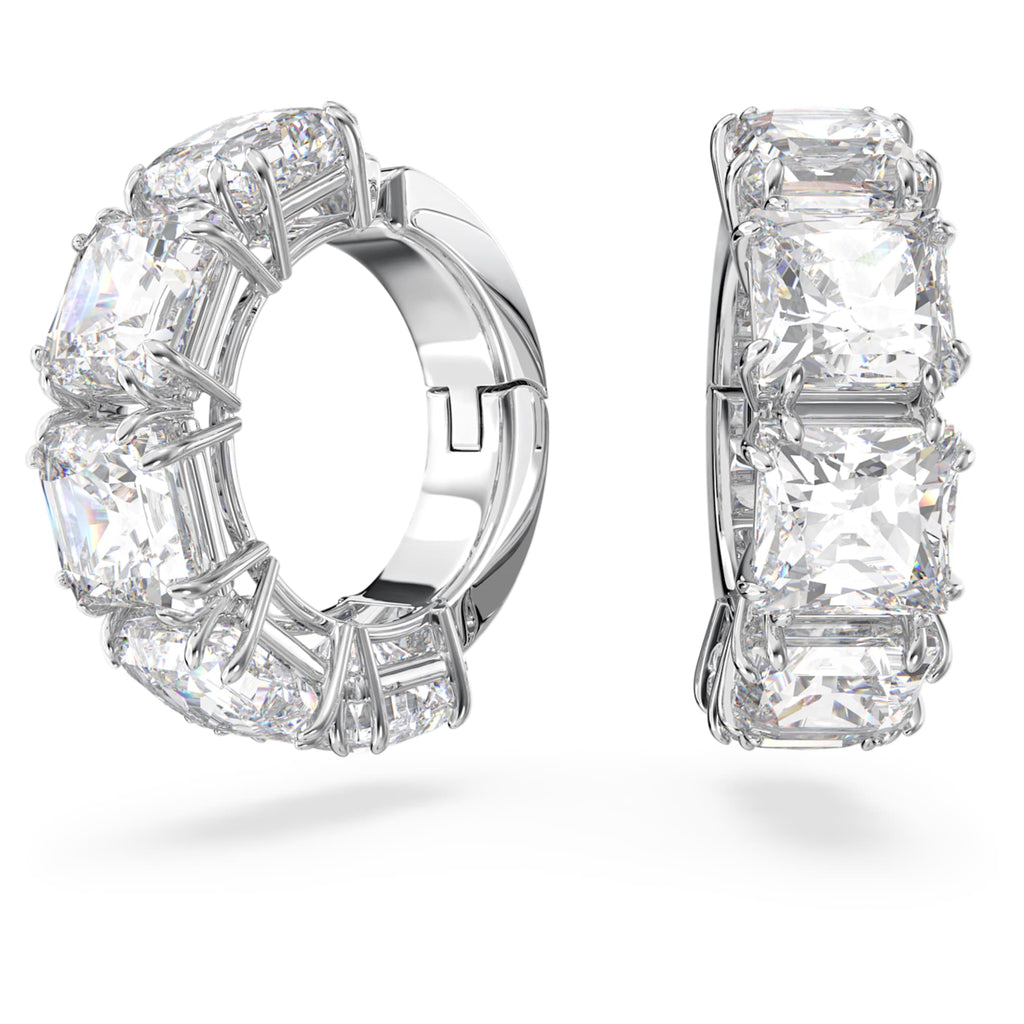 Swarovski Matrix clip earrings with white square-cut accents and rhodium plating
