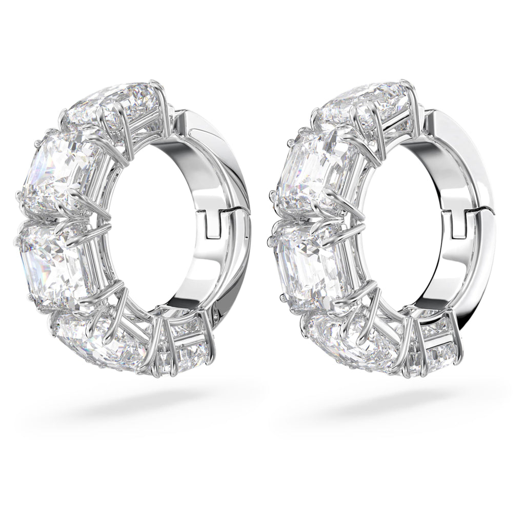 Swarovski Matrix clip earrings with white square-cut accents and rhodium plating