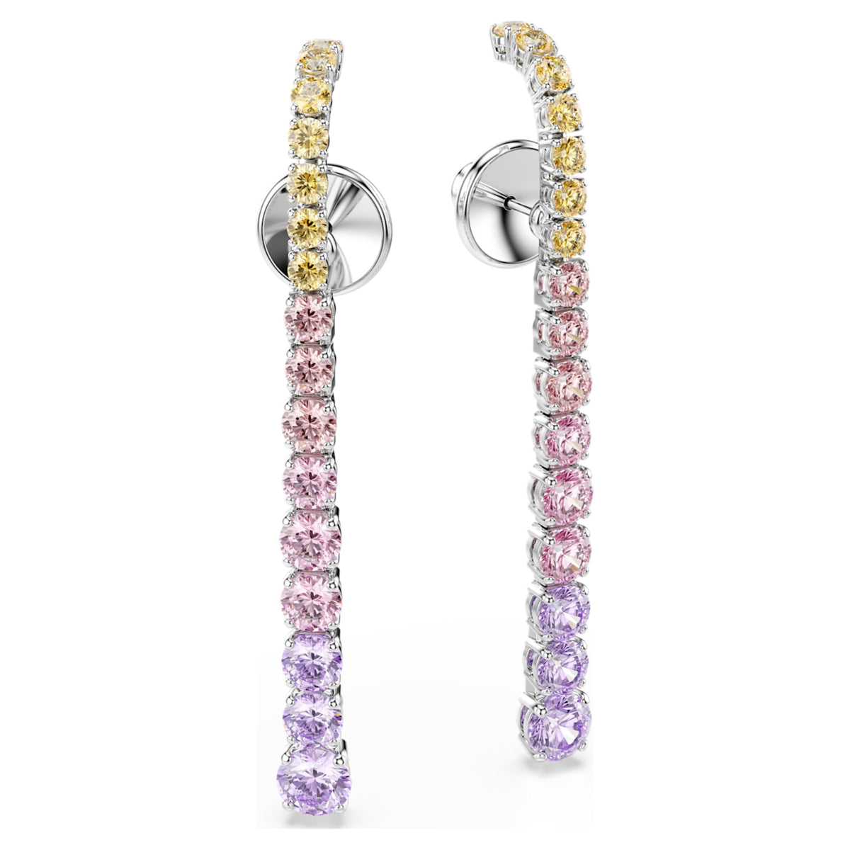 Swarovski Matrix drop earrings Gradient of round cuts, Multicolored, Rhodium plated
