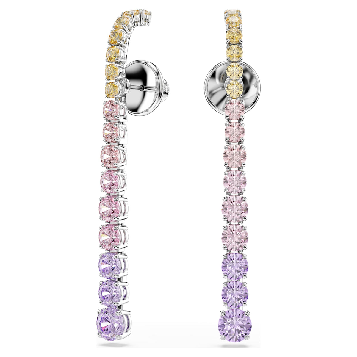 Swarovski Matrix drop earrings Gradient of round cuts, Multicolored, Rhodium plated