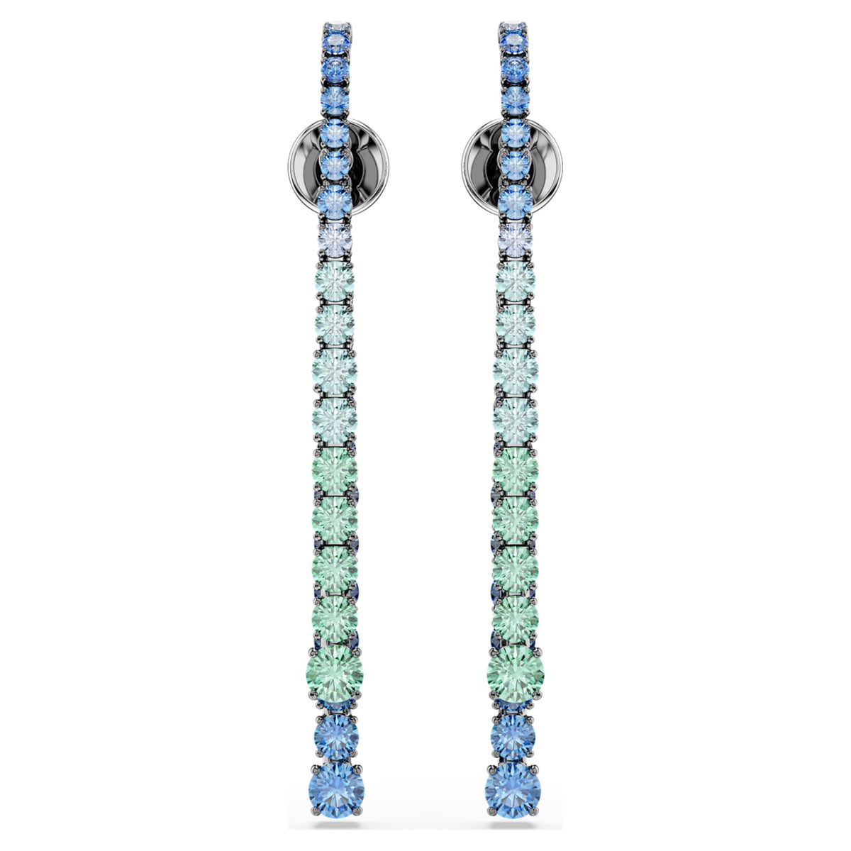 Swarovski Matrix drop earrings Gradient of round cuts, Multicolored, Ruthenium plated