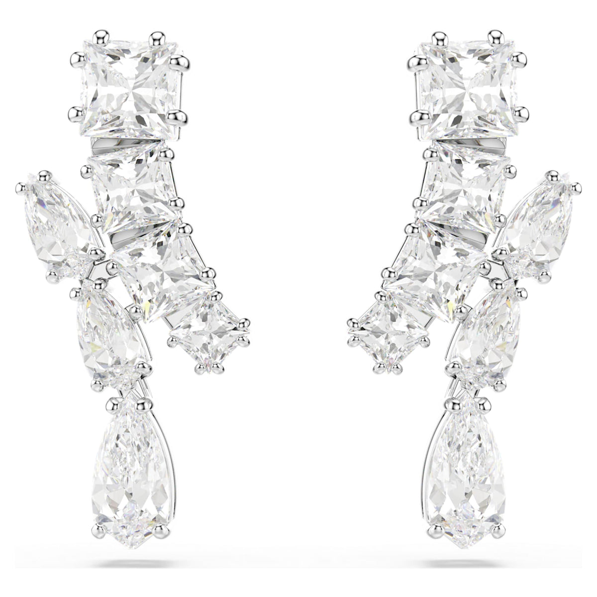 Swarovski Matrix drop earrings Mixed cuts, White, Rhodium plated