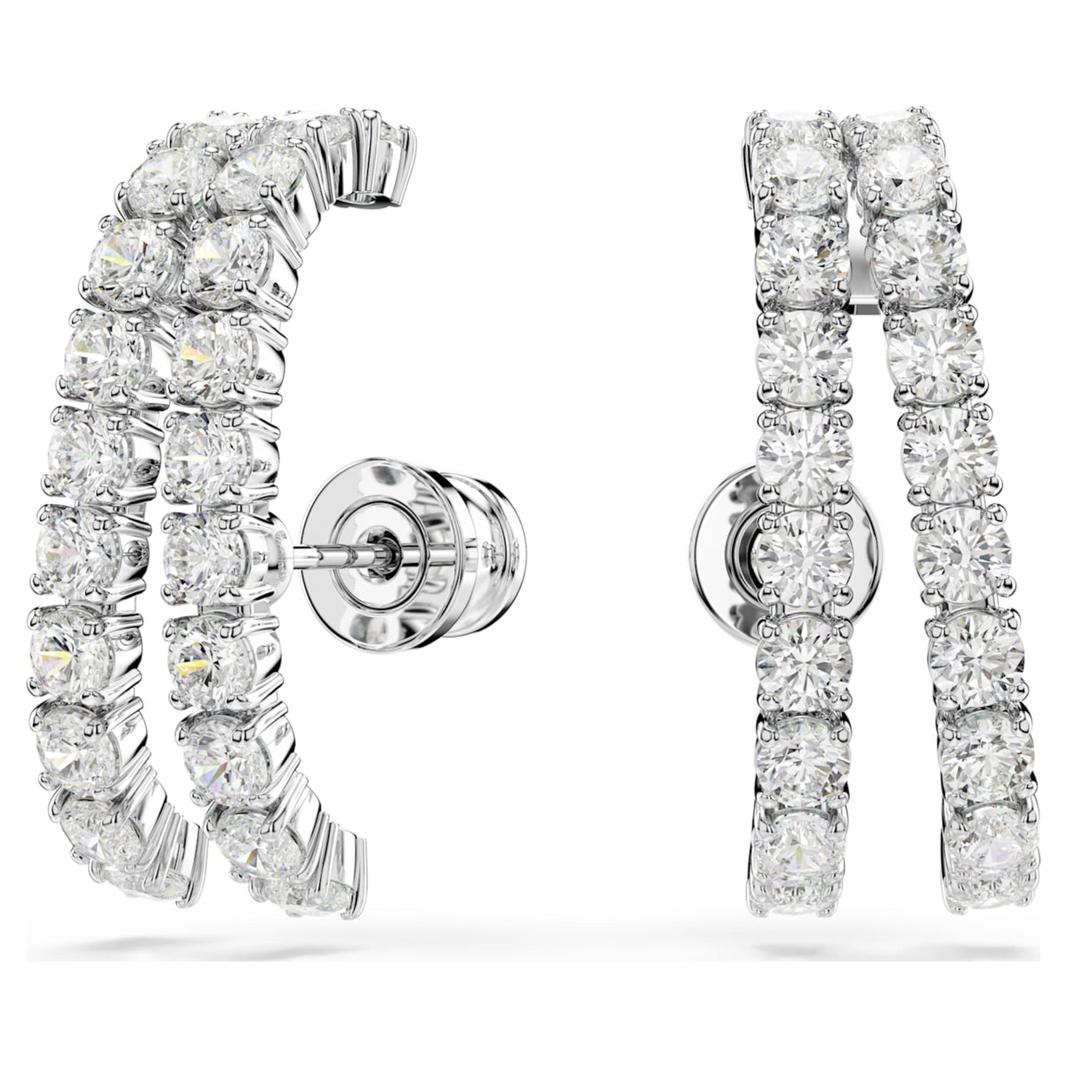 Swarovski Matrix ear cuffs Round cut, White, Rhodium plated