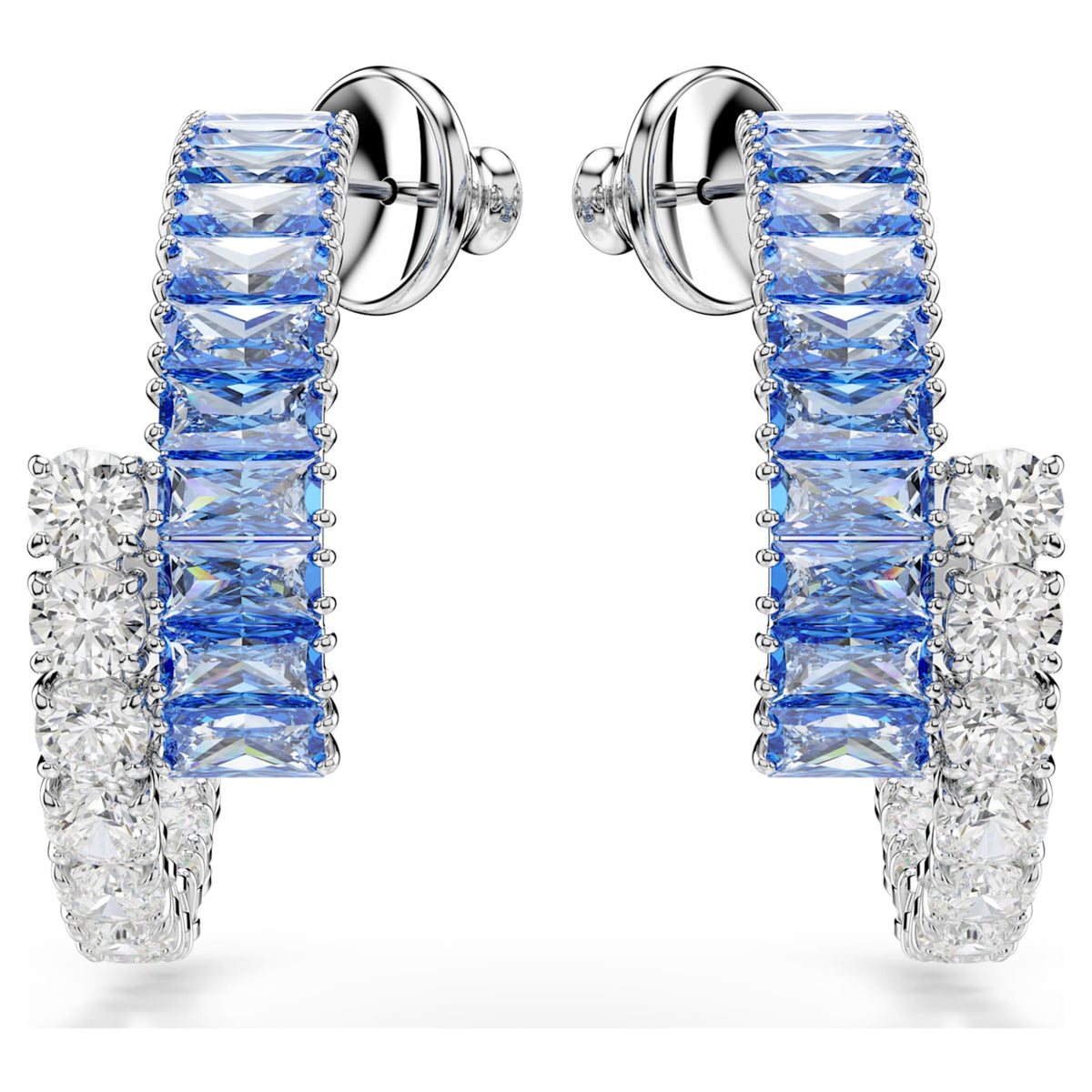 Swarovski Matrix hoop earrings Mixed cuts, Blue, Rhodium plated