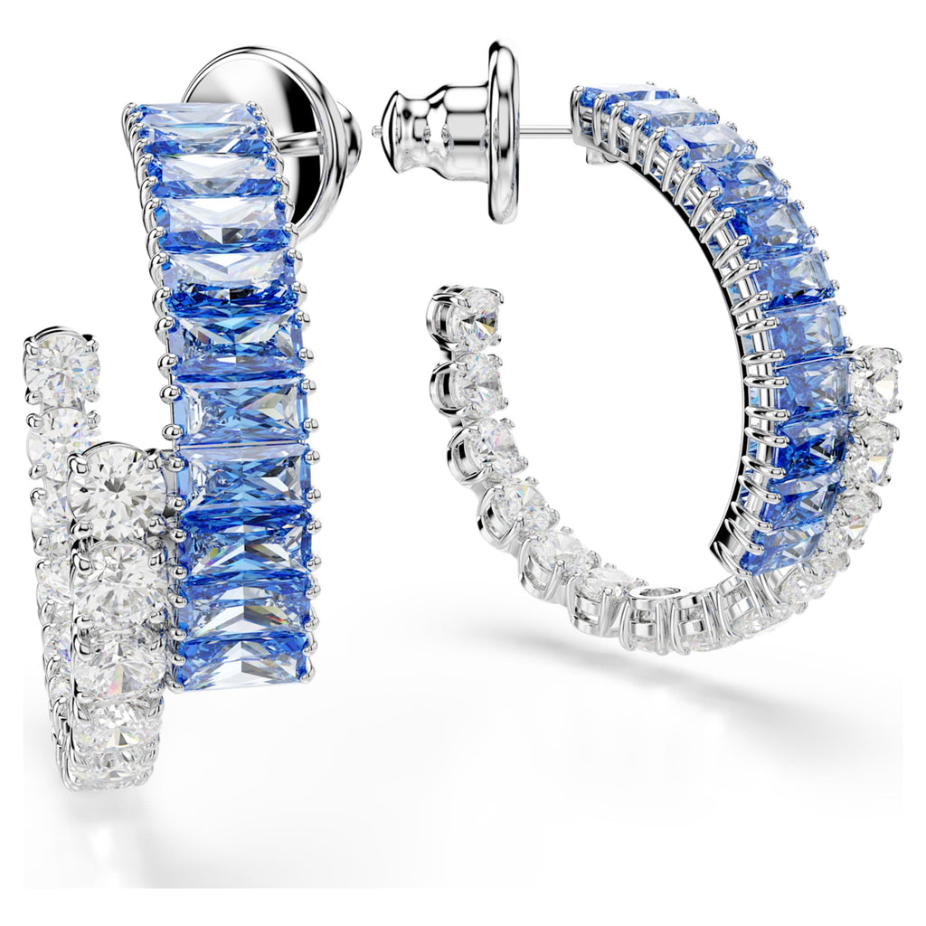 Swarovski Matrix hoop earrings Mixed cuts, Blue, Rhodium plated