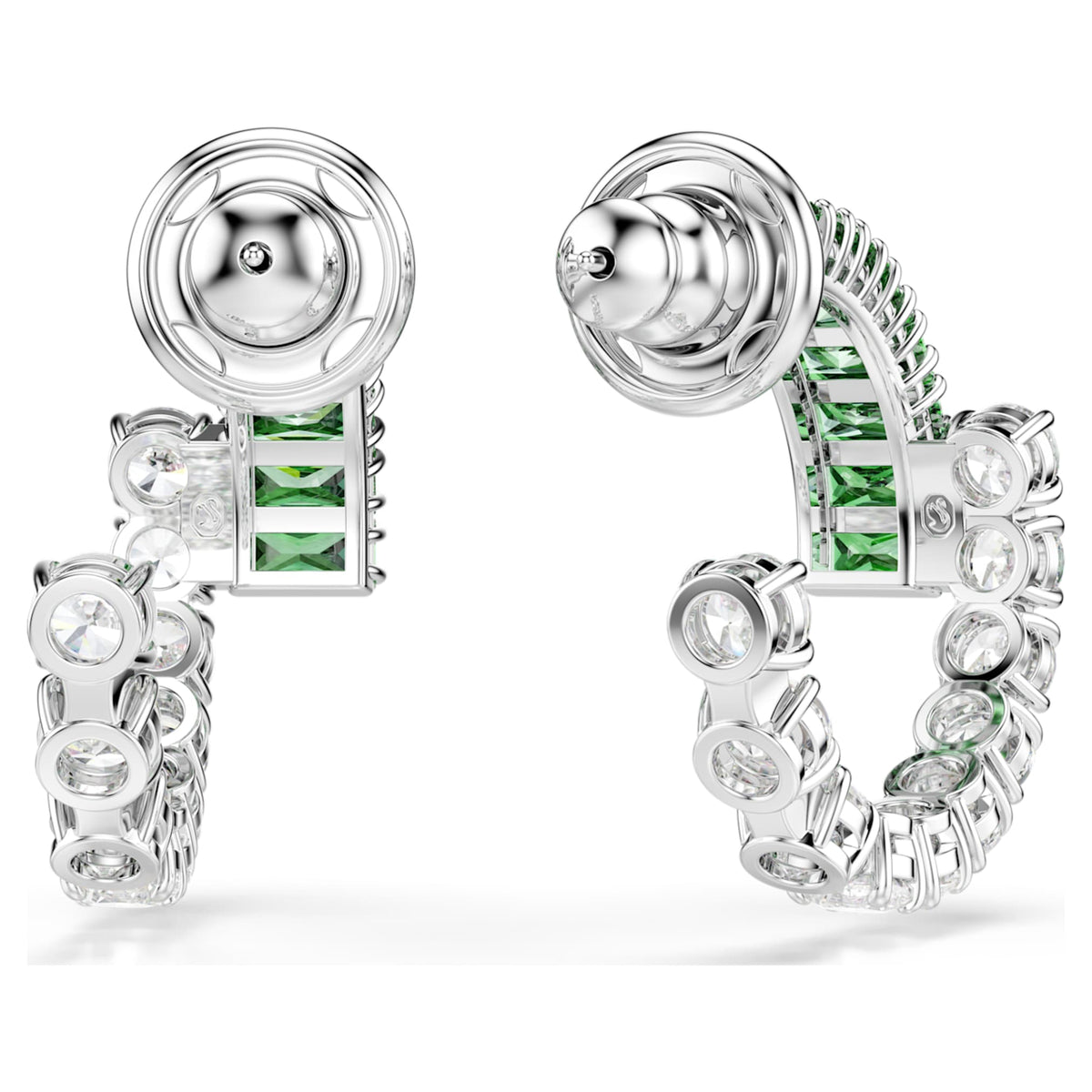 Swarovski Matrix hoop earrings Mixed cuts, Green, Rhodium plated