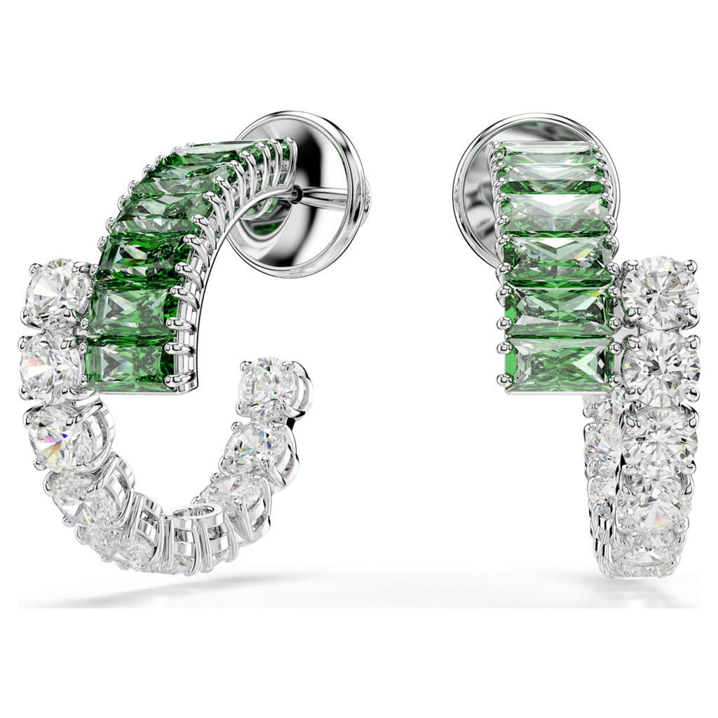 Swarovski Matrix hoop earrings Mixed cuts, Green, Rhodium plated