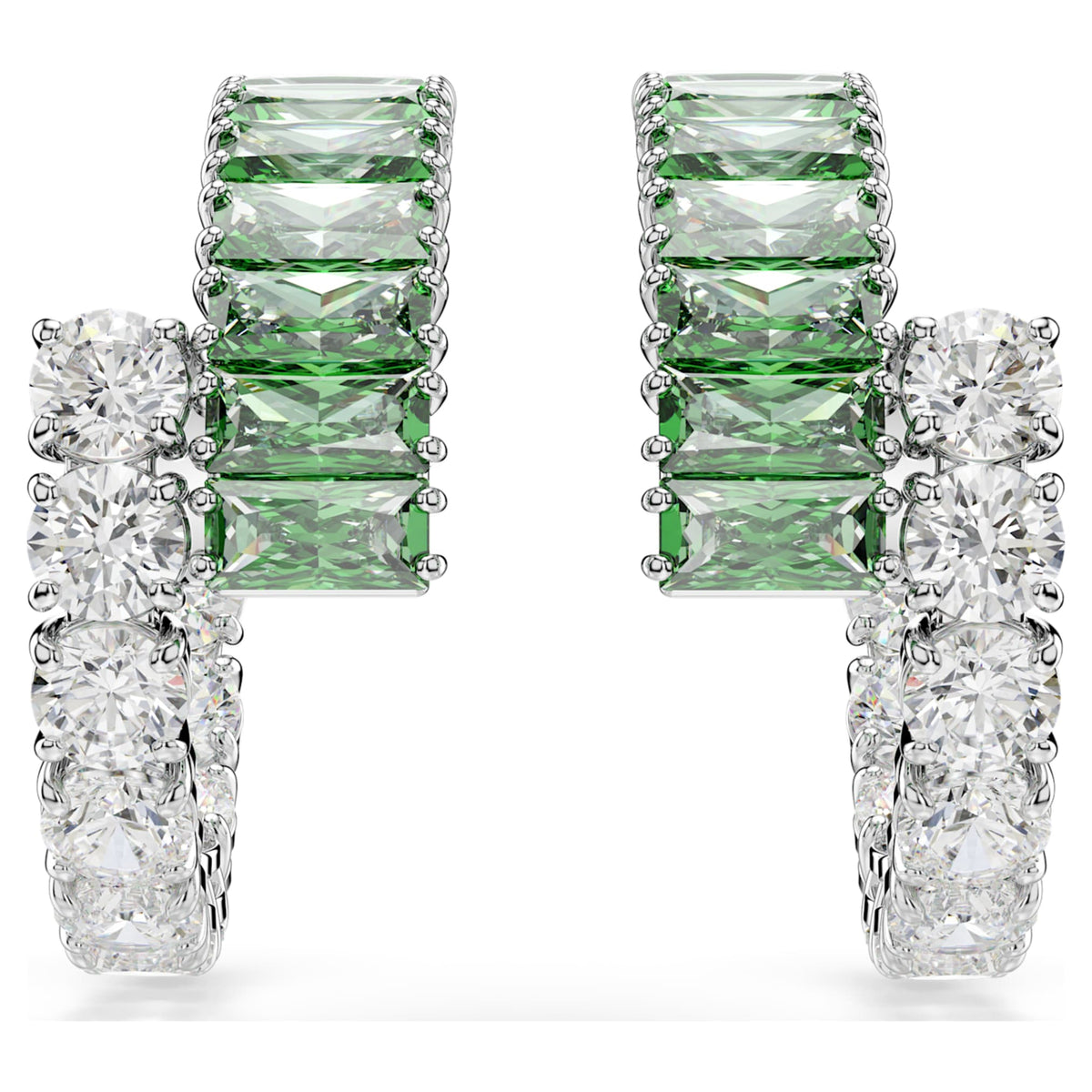 Swarovski Matrix hoop earrings Mixed cuts, Green, Rhodium plated