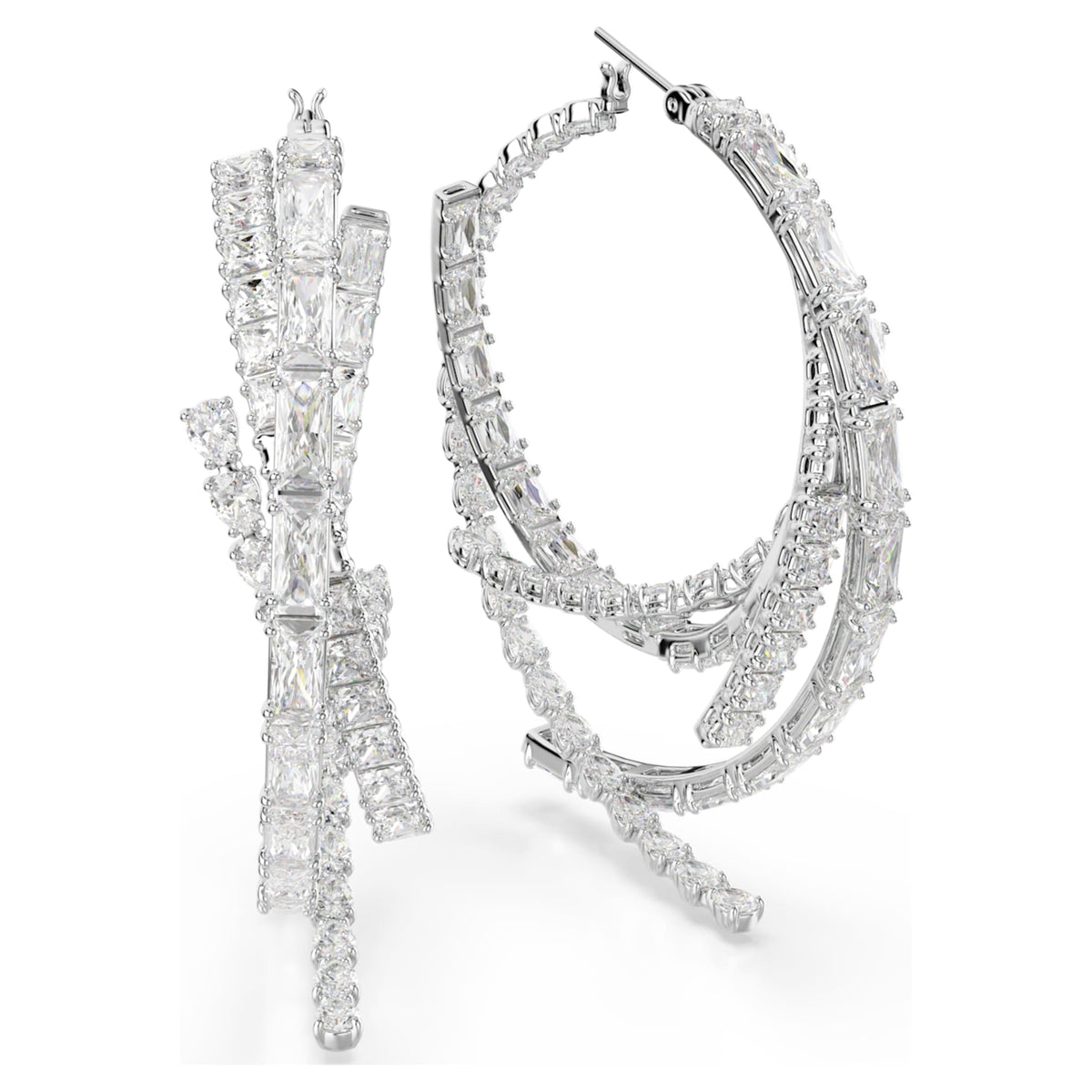 Swarovski Matrix hoop earrings Mixed cuts, White, Rhodium plated