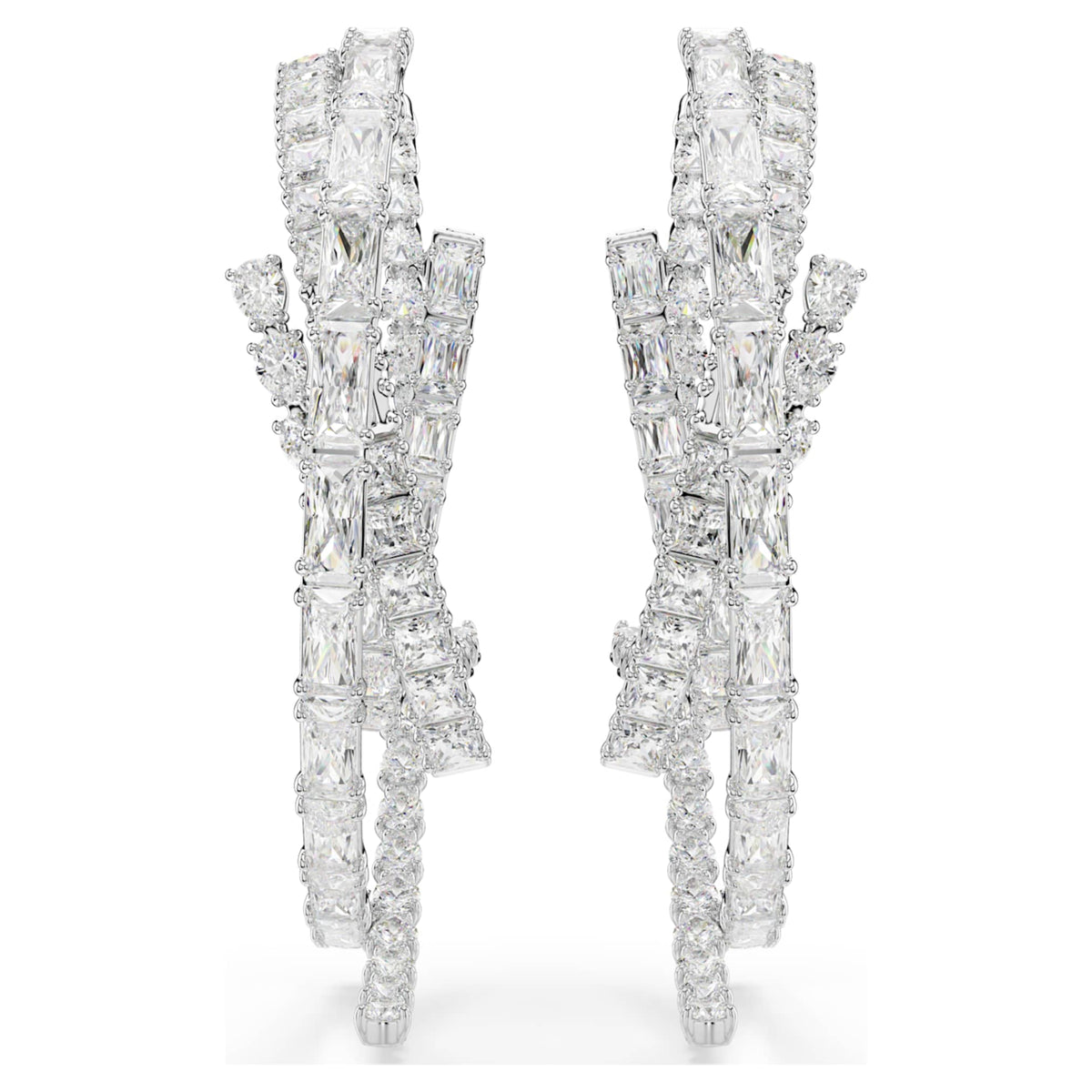 Swarovski Matrix hoop earrings Mixed cuts, White, Rhodium plated