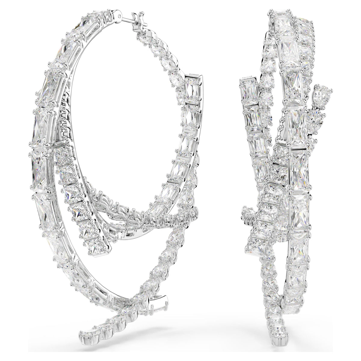 Swarovski Matrix hoop earrings Mixed cuts, White, Rhodium plated