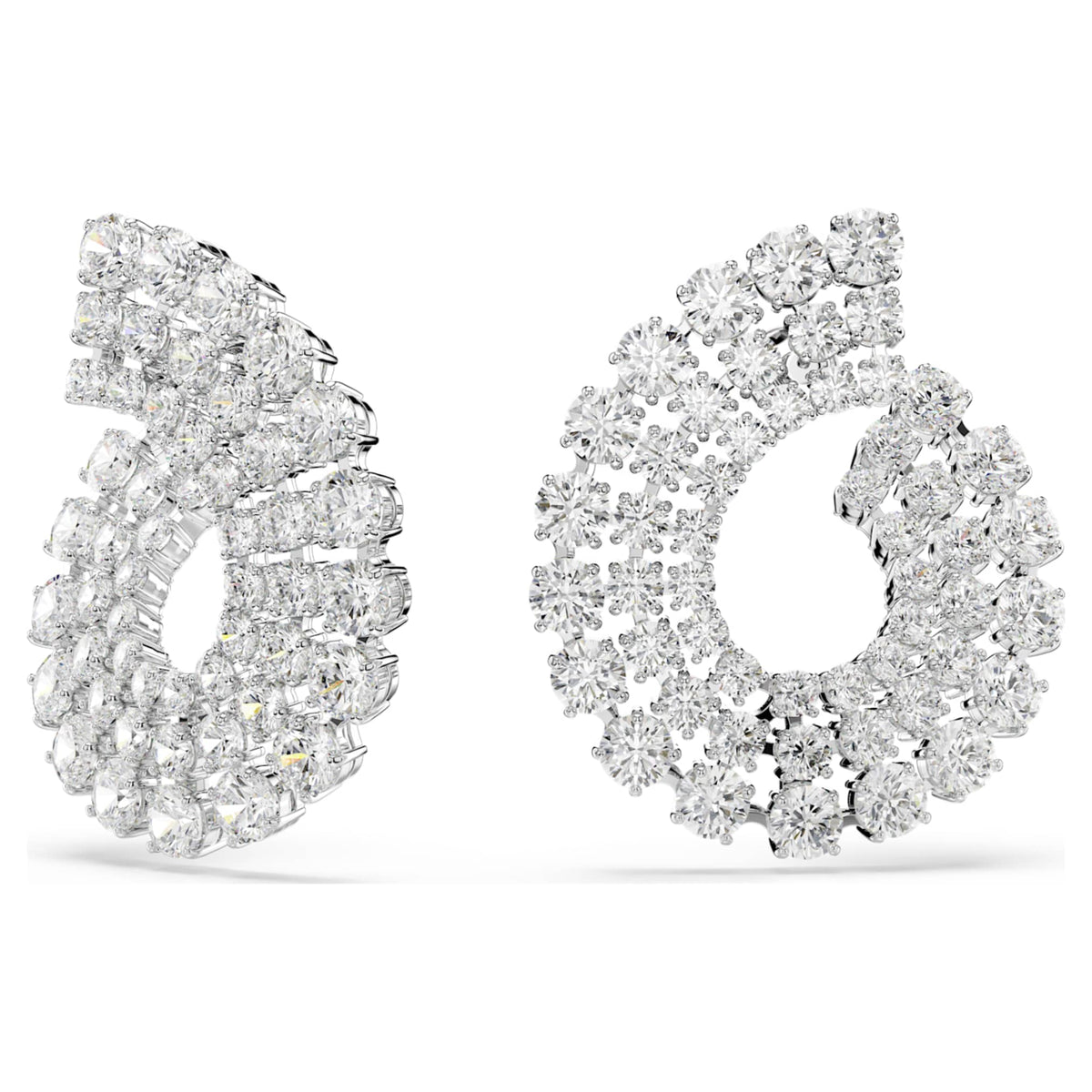 Swarovski Matrix hoop earrings Mixed round cuts, White, Rhodium plated