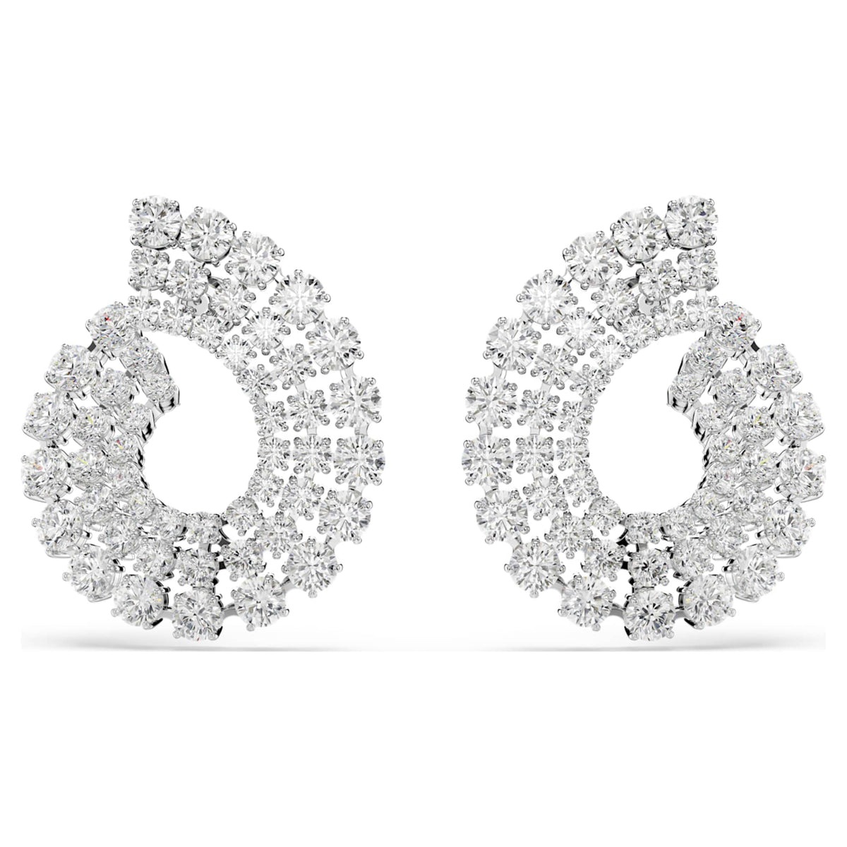 Swarovski Matrix hoop earrings Mixed round cuts, White, Rhodium plated