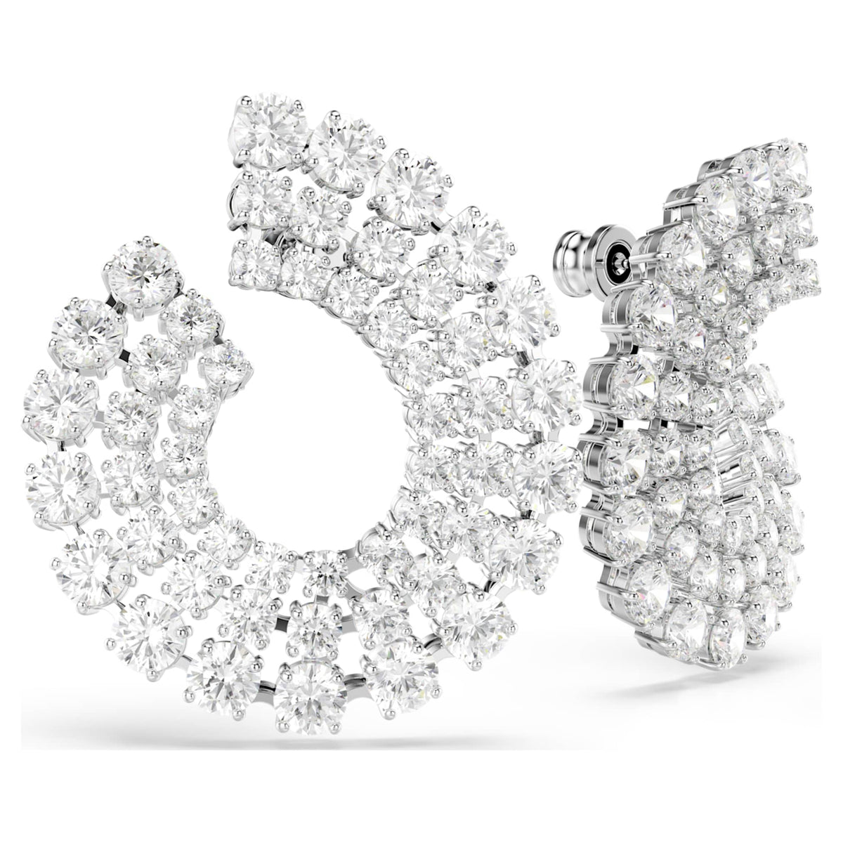 Swarovski Matrix hoop earrings Mixed round cuts, White, Rhodium plated