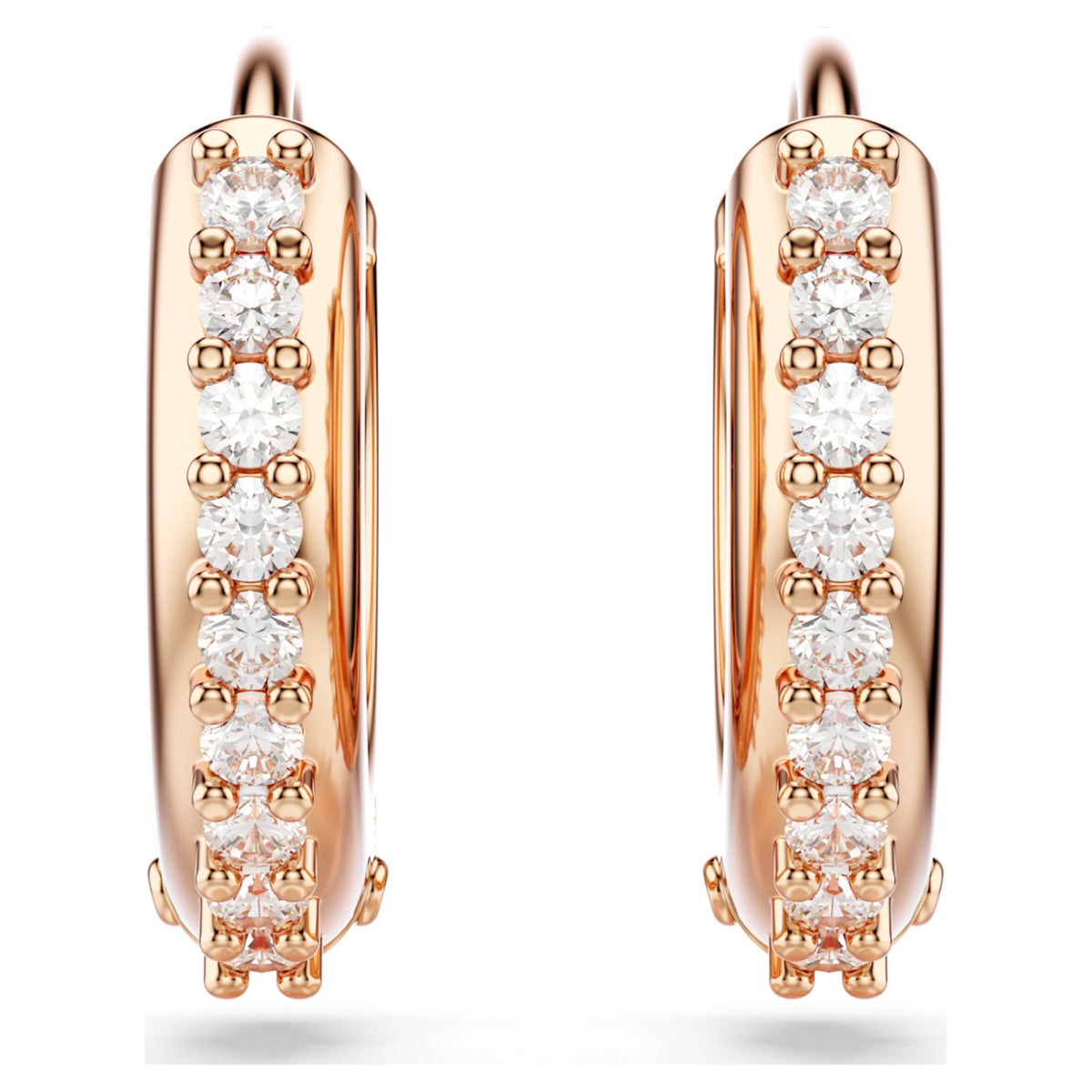 Swarovski Matrix hoop earrings Round cut, White, 18K rose gold finish