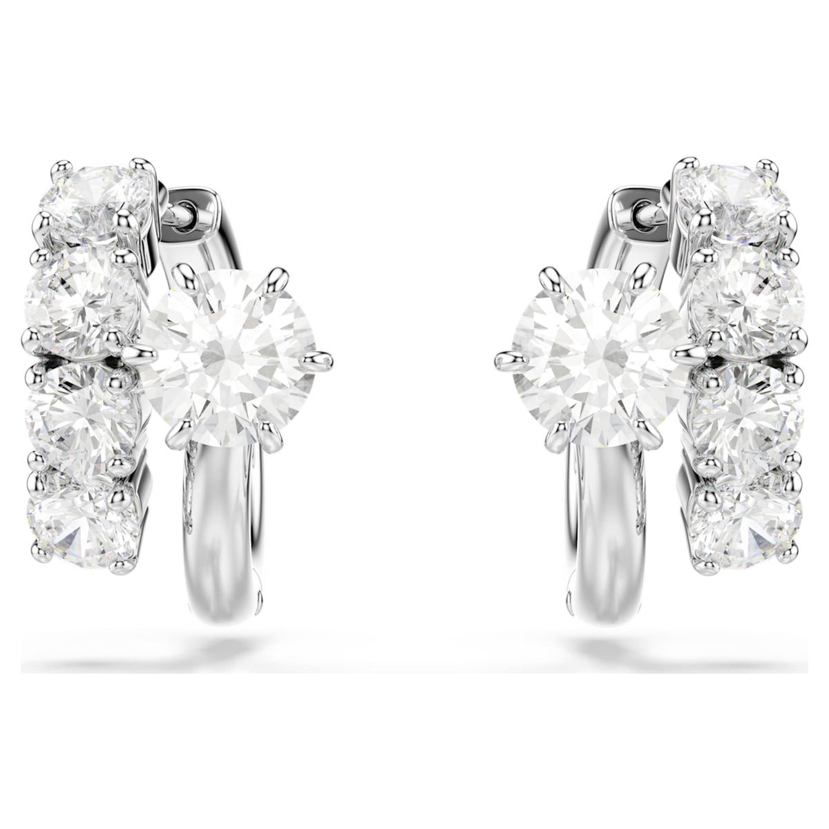 Swarovski Matrix hoop earrings Round cut, White, Rhodium plated
