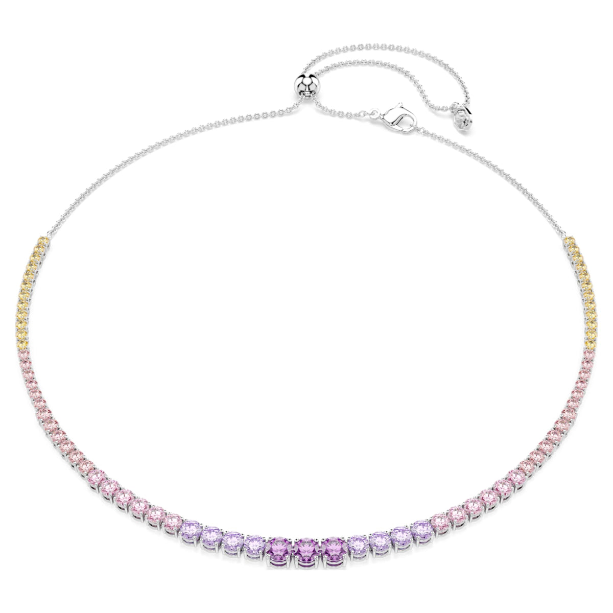 Swarovski Matrix necklace Gradient of round cuts, Multicolored, Rhodium plated