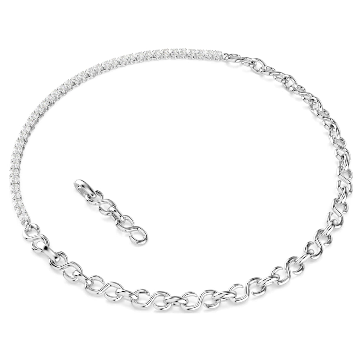 Swarovski Matrix necklace S-shape, Round cut, White, Rhodium plated