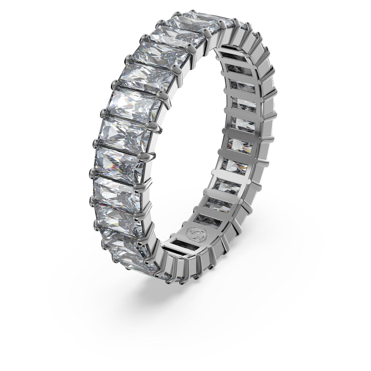 Swarovski Matrix ring Baguette cut, Gray, Ruthenium plated