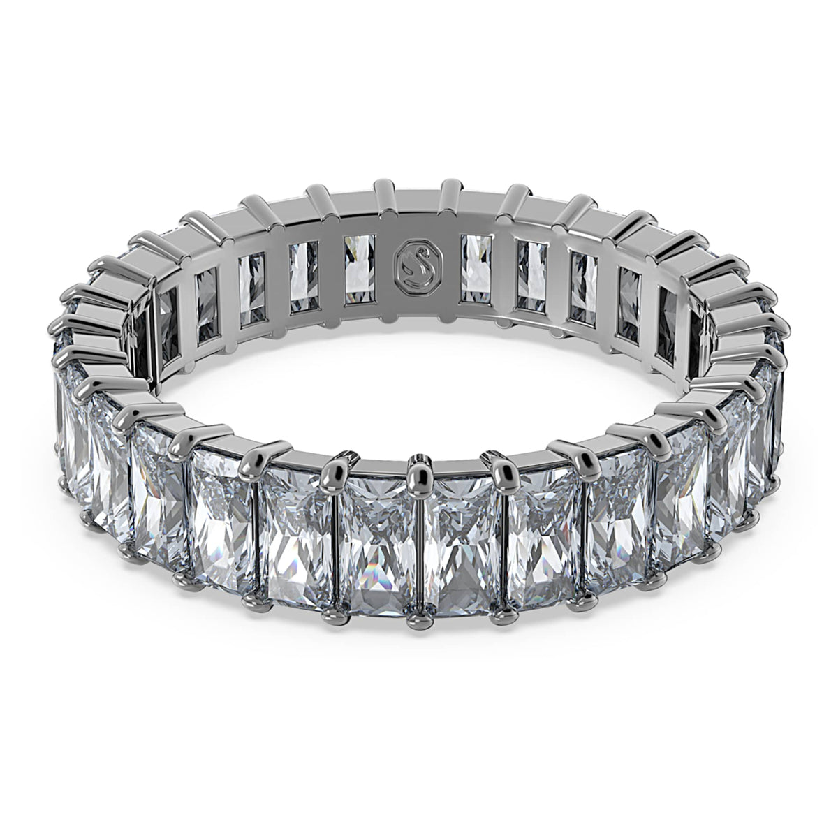 Swarovski Matrix ring Baguette cut, Gray, Ruthenium plated