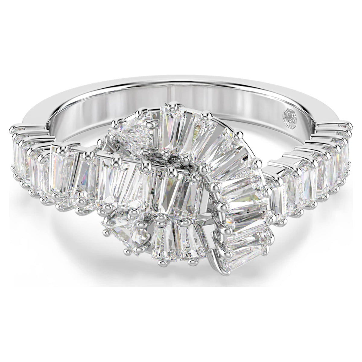 Swarovski Matrix ring Baguette cut, Knot, White, Rhodium plated