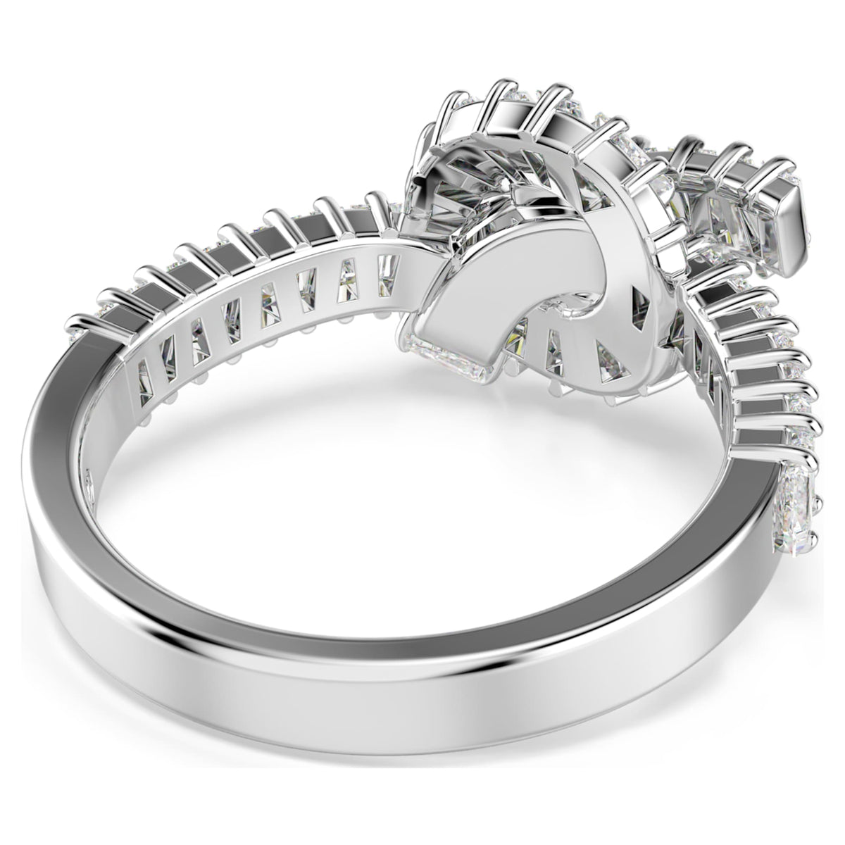 Swarovski Matrix ring Baguette cut, Knot, White, Rhodium plated