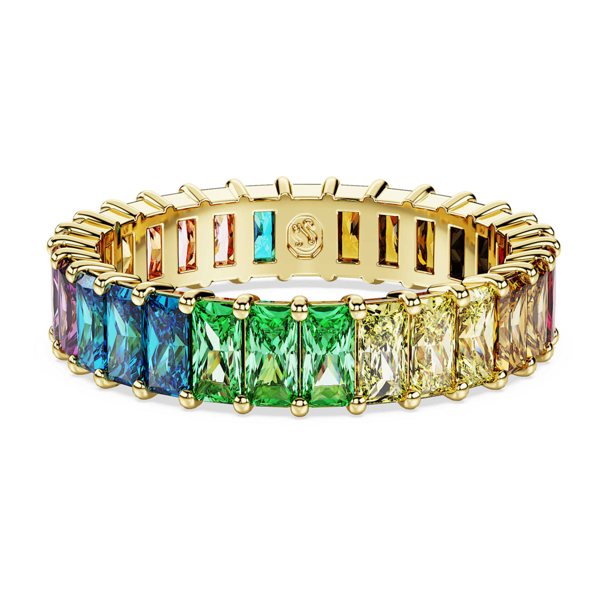 Swarovski Matrix ring with multicolored baguette-cut accents and an 18K gold finish
