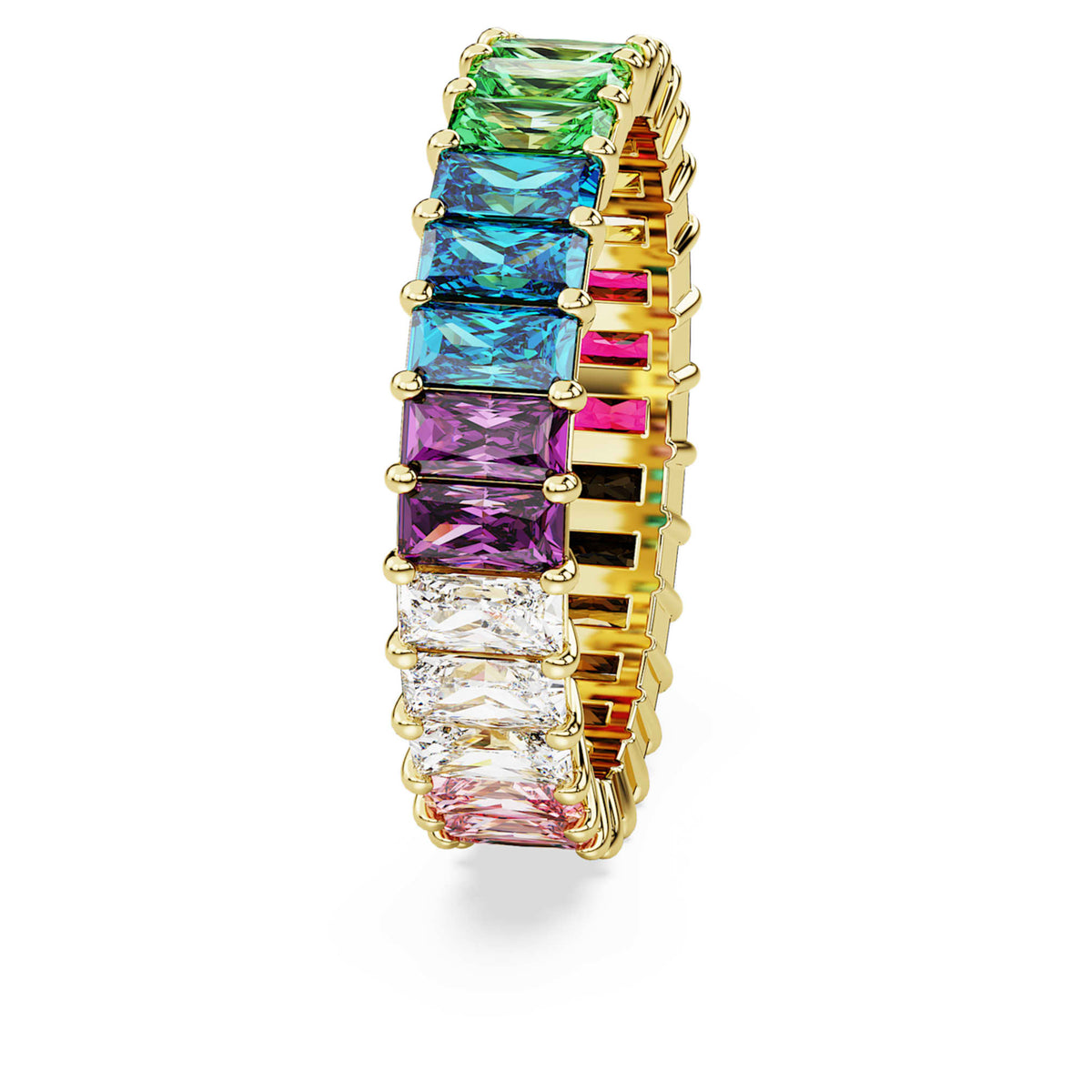 Swarovski Matrix ring with multicolored baguette-cut accents and an 18K gold finish