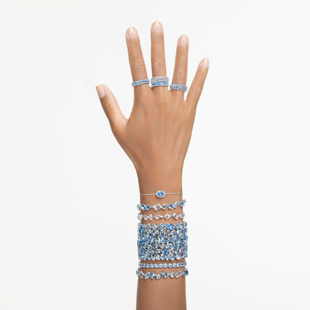 Swarovski Matrix ring with blue round-cut accents and rhodium plating