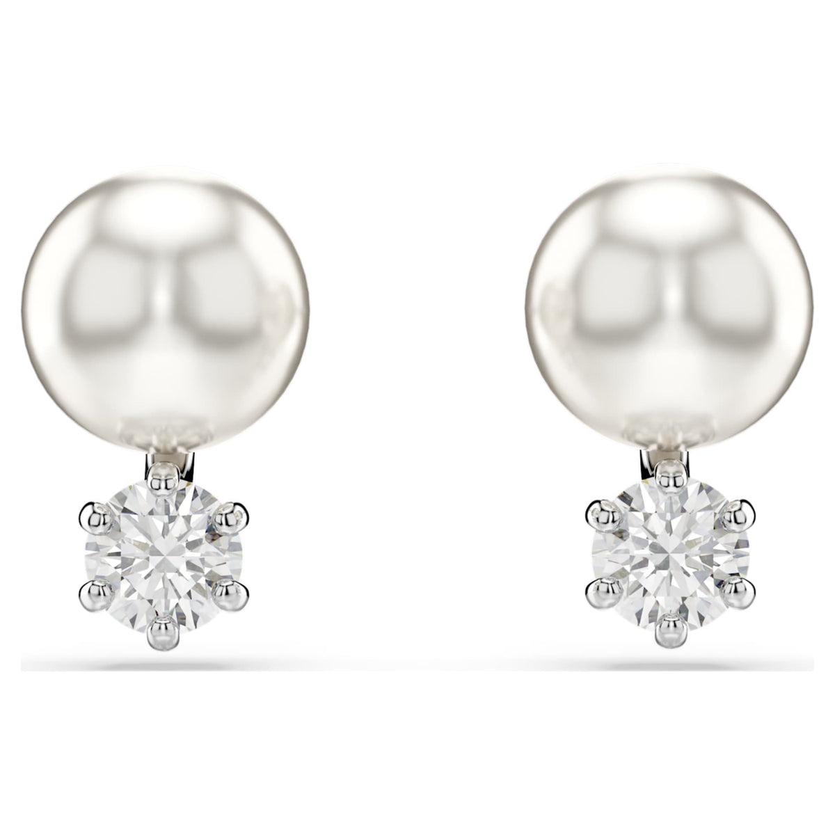 Swarovski Matrix stud earrings Crystal pearl, Round cut, White, Rhodium plated