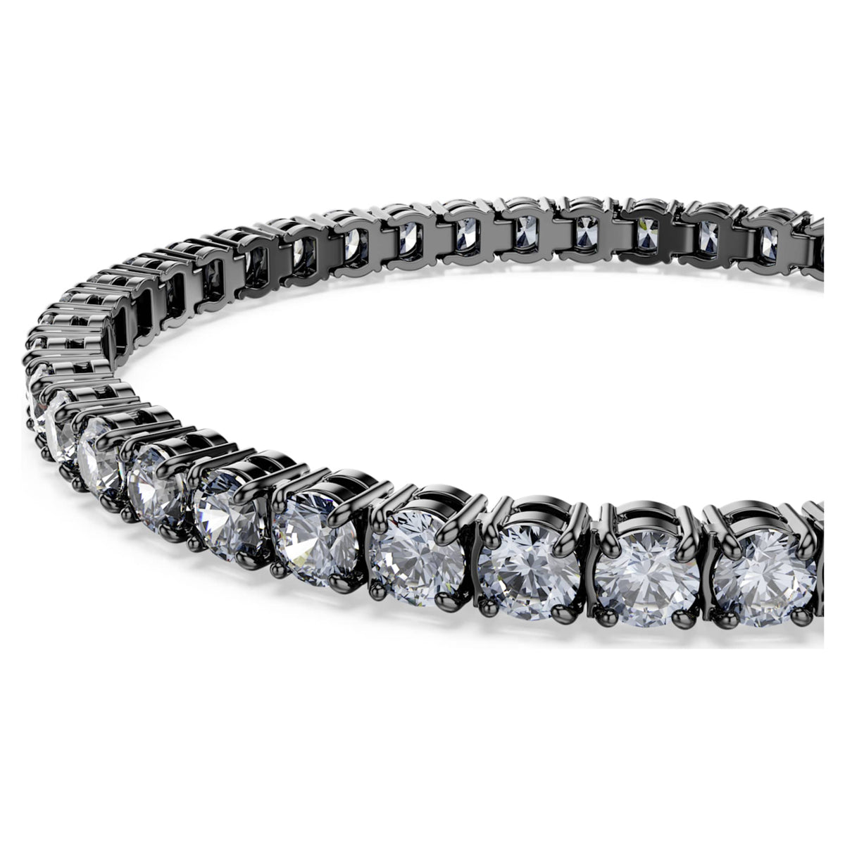 Swarovski Matrix Tennis bracelet Round cut, Gray, Ruthenium plated