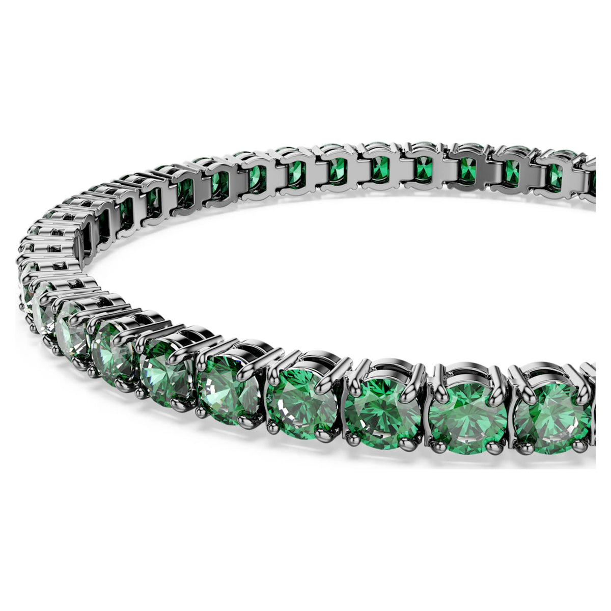 Swarovski Matrix Tennis bracelet Round cut, Green, Ruthenium plated