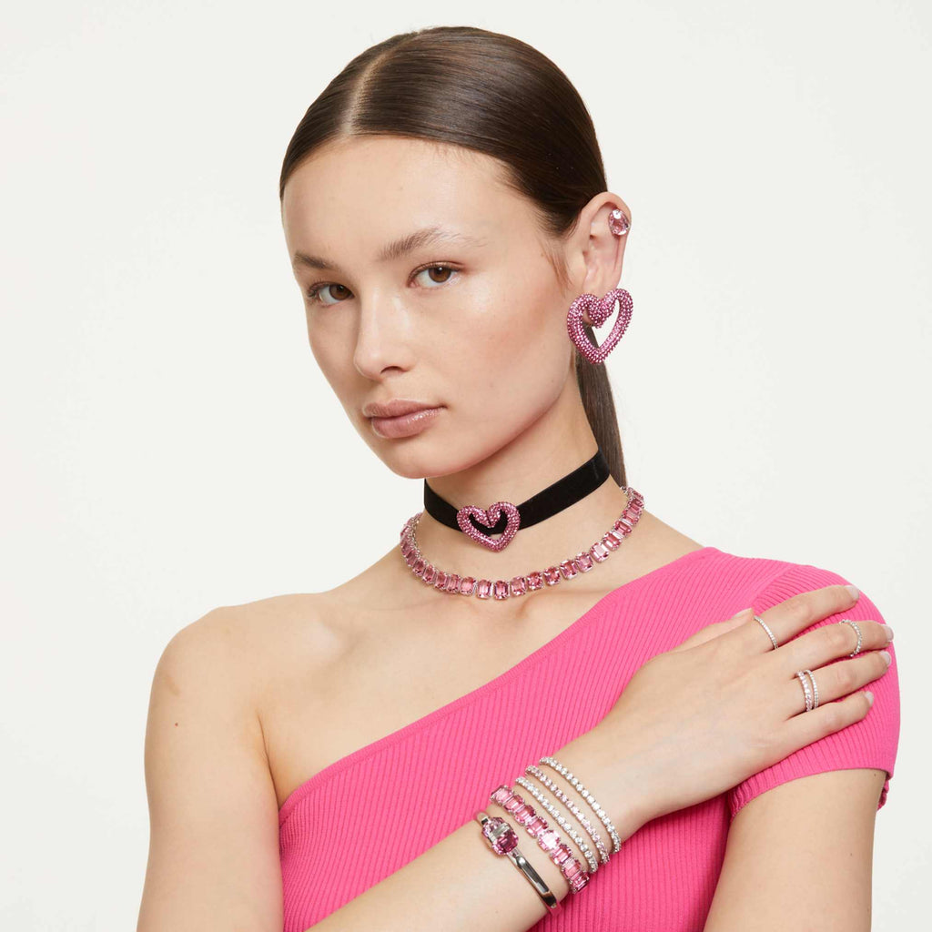 Swarovski Matrix Tennis bracelet with pink round-cut accents and rhodium plating