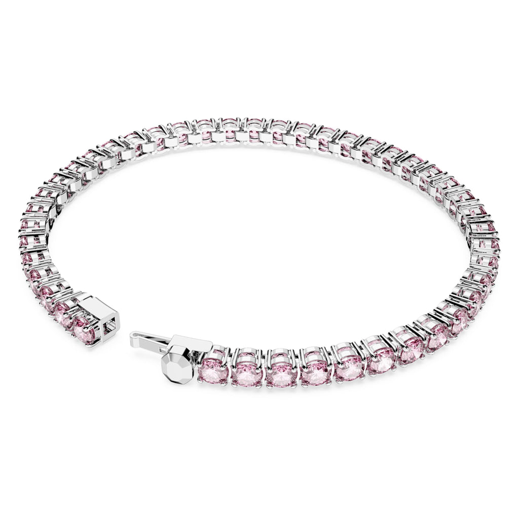 Swarovski Matrix Tennis bracelet with pink round-cut accents and rhodium plating