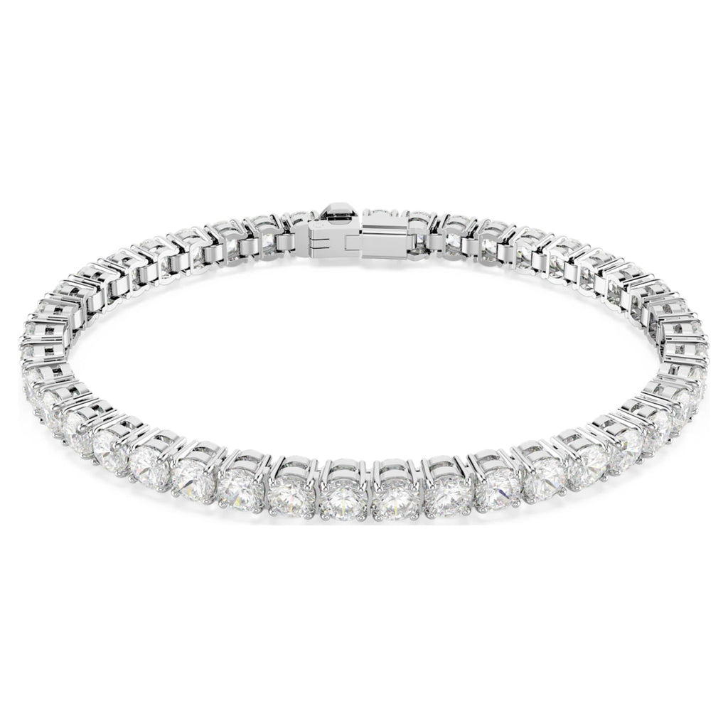 Swarovski Matrix Tennis bracelet with white round-cut accents and rhodium plating