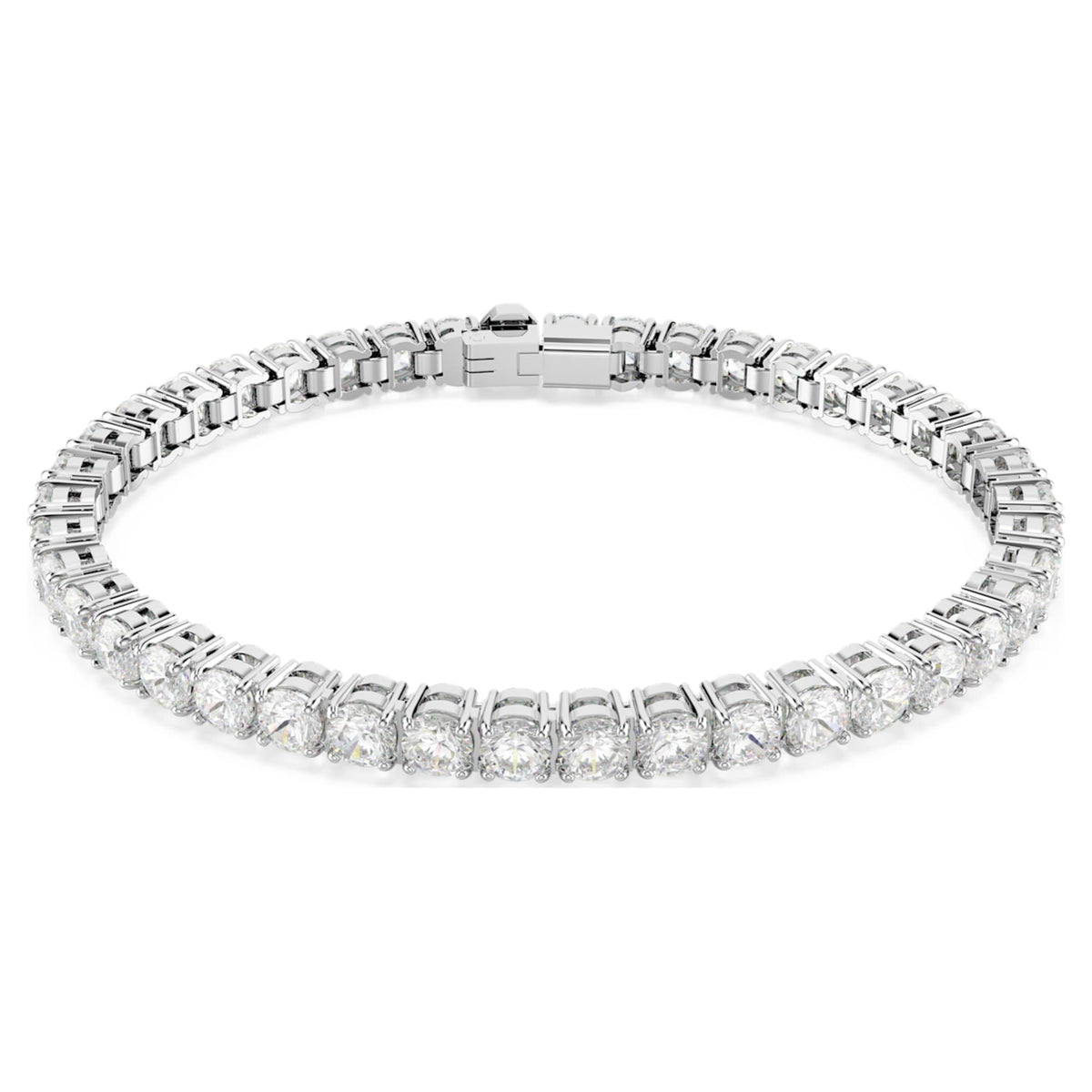 Swarovski Matrix Tennis bracelet with white round-cut accents and rhodium plating