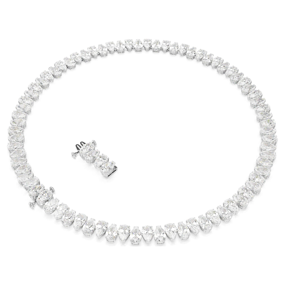 Swarovski Matrix Tennis necklace Pear cut, White, Rhodium plated