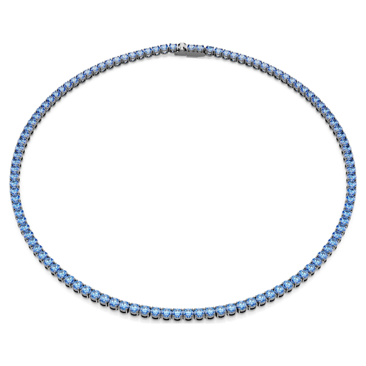 Swarovski Matrix Tennis necklace Round cut, Blue, Ruthenium plated