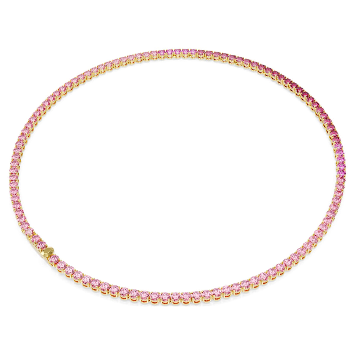 Swarovski Matrix Tennis necklace with pink round-cut accents and an 18K gold finish