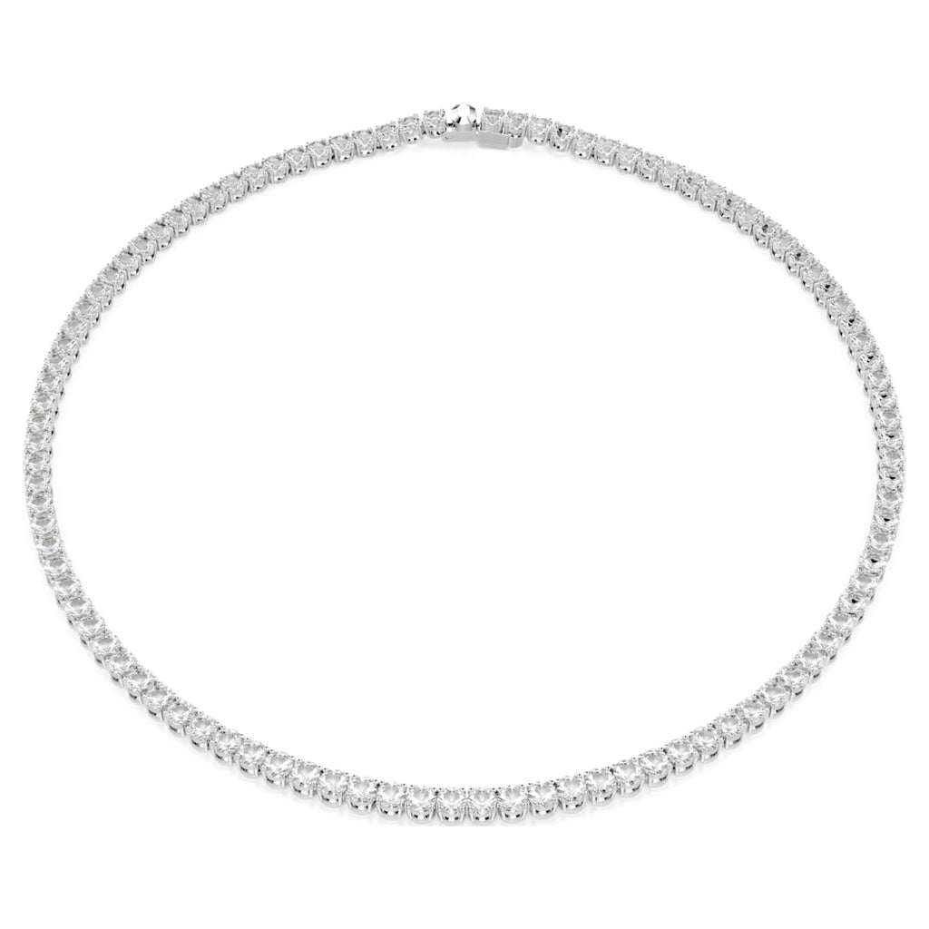 Swarovski Matrix Tennis necklace with white round-cut accents and rhodium plating