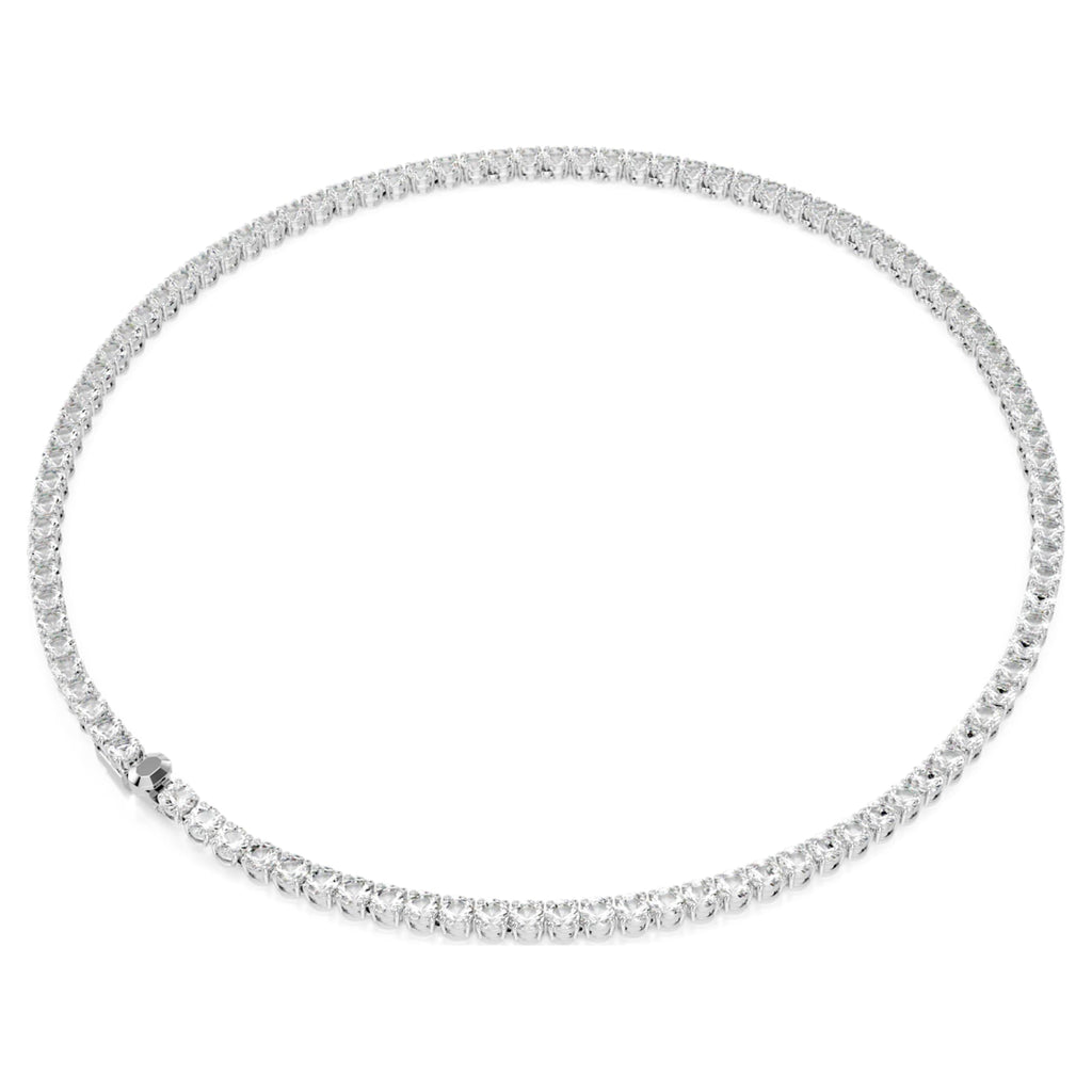 Swarovski Matrix Tennis necklace with white round-cut accents and rhodium plating