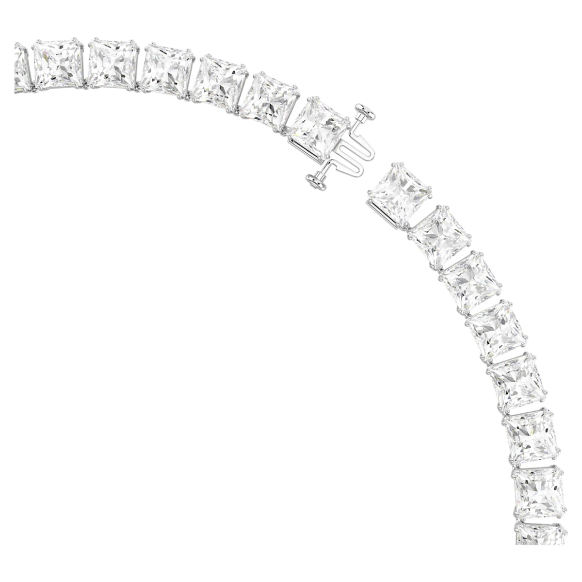 Swarovski Matrix Tennis necklace with white square-cut accents and rhodium plating