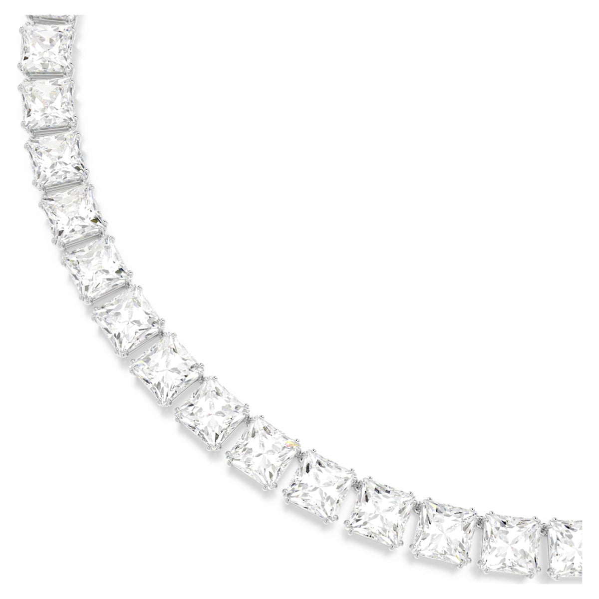 Swarovski Matrix Tennis necklace with white square-cut accents and rhodium plating