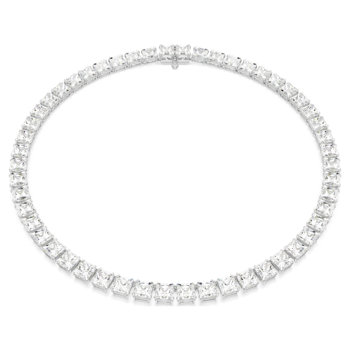 Swarovski Matrix Tennis necklace with white square-cut accents and rhodium plating