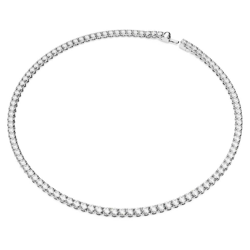 Swarovski Matrix Tennis set with white round-cut accents and rhodium plating