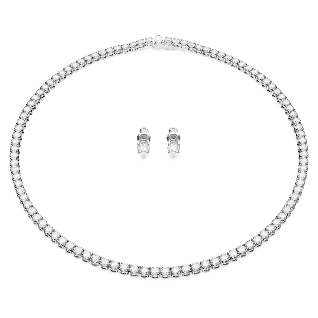 Swarovski Matrix Tennis set with white round-cut accents and rhodium plating