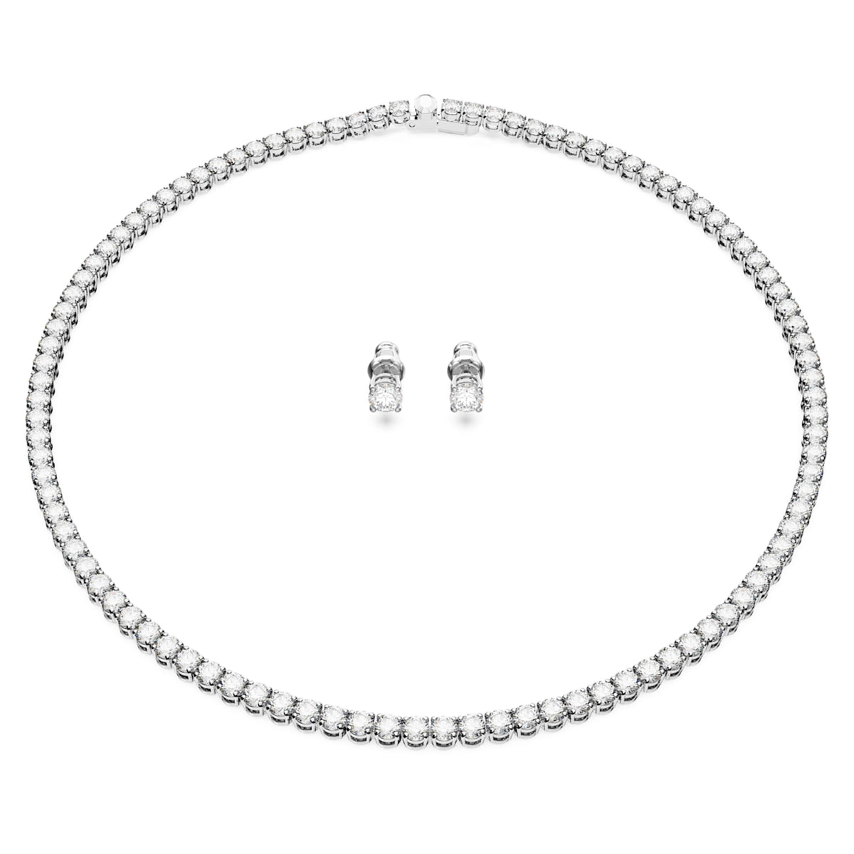 Swarovski Matrix Tennis set with white round-cut accents and rhodium plating
