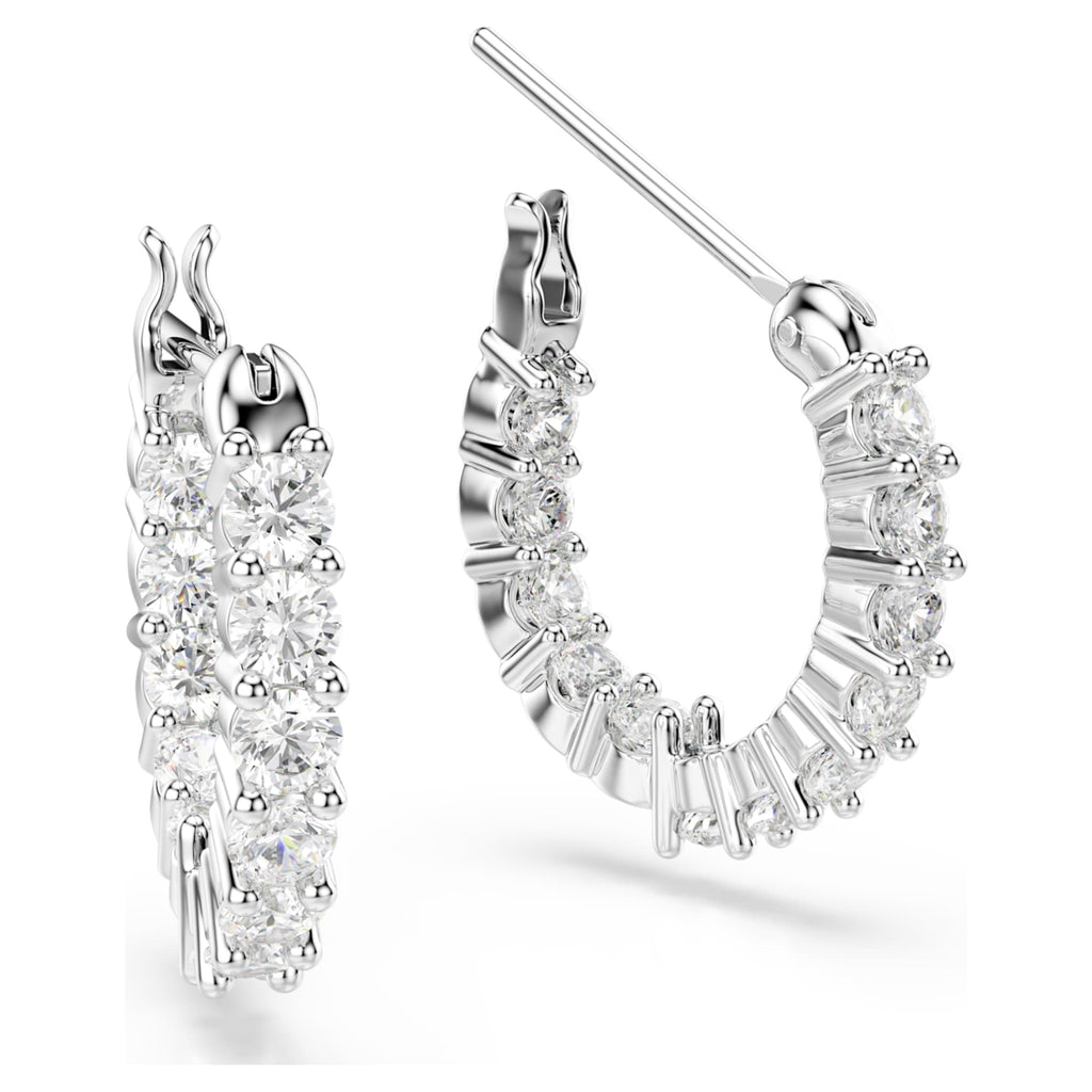 Swarovski Matrix Vittore hoop earrings with white round-cut accents and rhodium plating