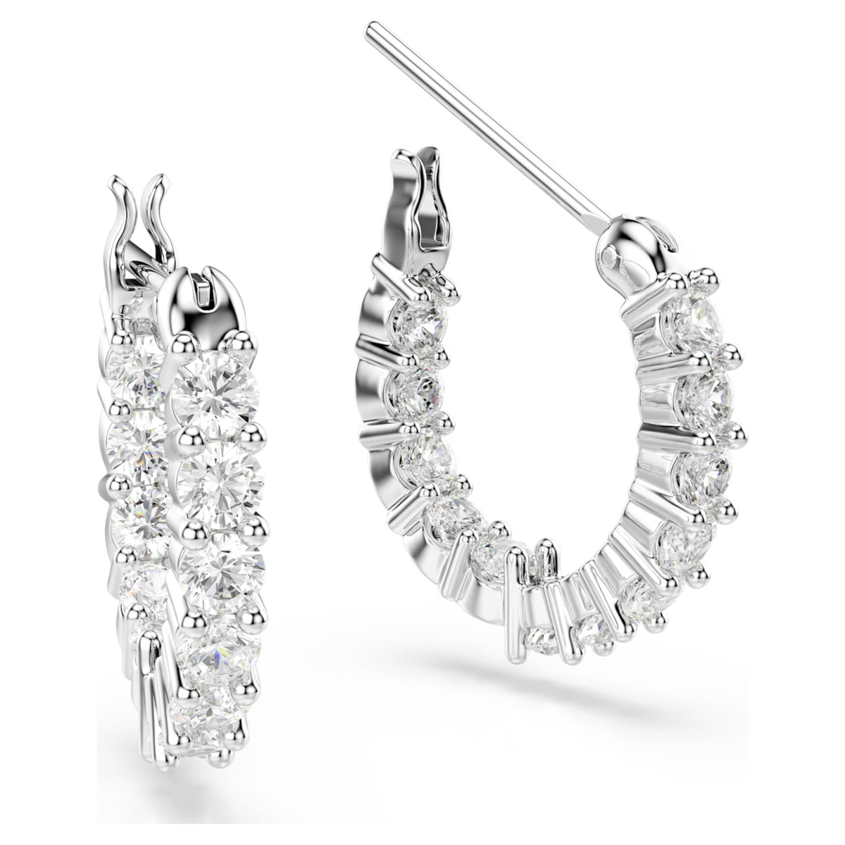 Swarovski Matrix Vittore hoop earrings with white round-cut accents and rhodium plating