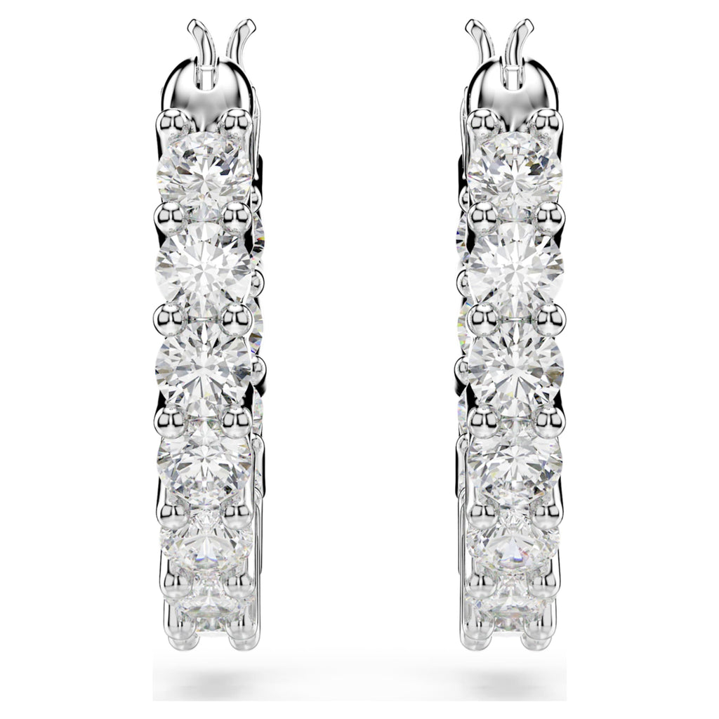 Swarovski Matrix Vittore hoop earrings with white round-cut accents and rhodium plating